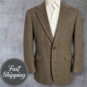 Vintage CORBIN TWEED WOOL Mens Blazer 44R Sport Coat Jacket Brown/Tan USA Made
